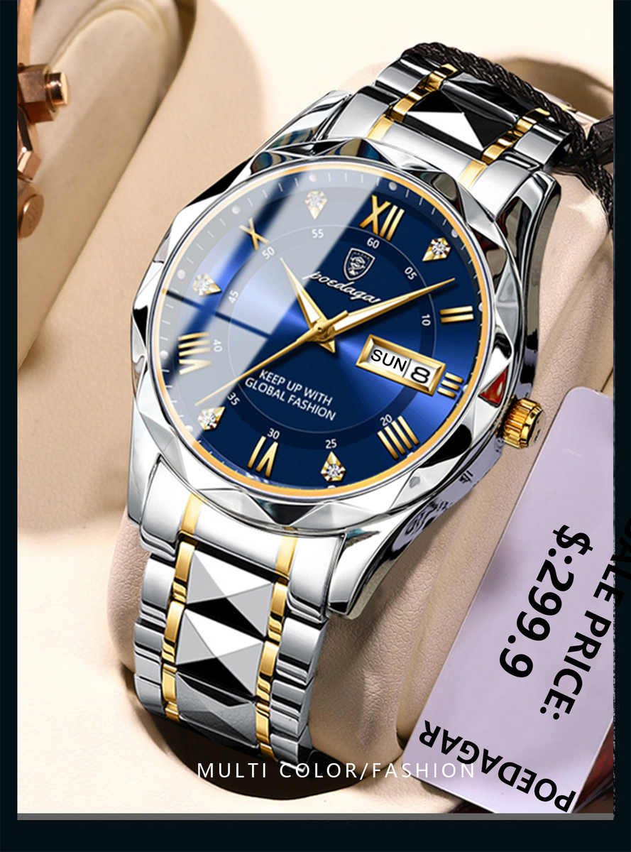 Binbond 5552 B5552 Luxury Man Quartz Wristwatch Waterproof Luminous Date Week Men Reloj Watch Stainless Steel Male Men's Watch