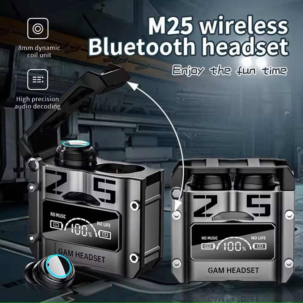 M25 TWS Low Latency Bt5.3 RGB Wireless Headphones Dual Mode Gaming Headset Power Bank Waterproof Stereo Earphone Earbuds