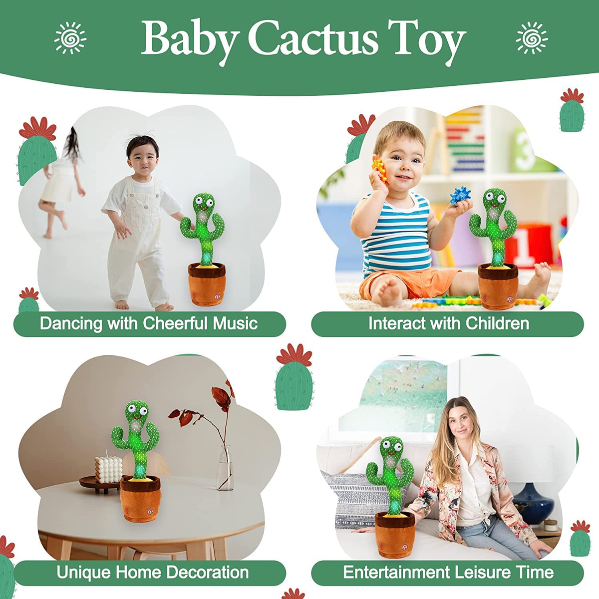 Dancing Cactus Baby Toys for Girls Boys, Talking Cactus Baby Toy 0-6